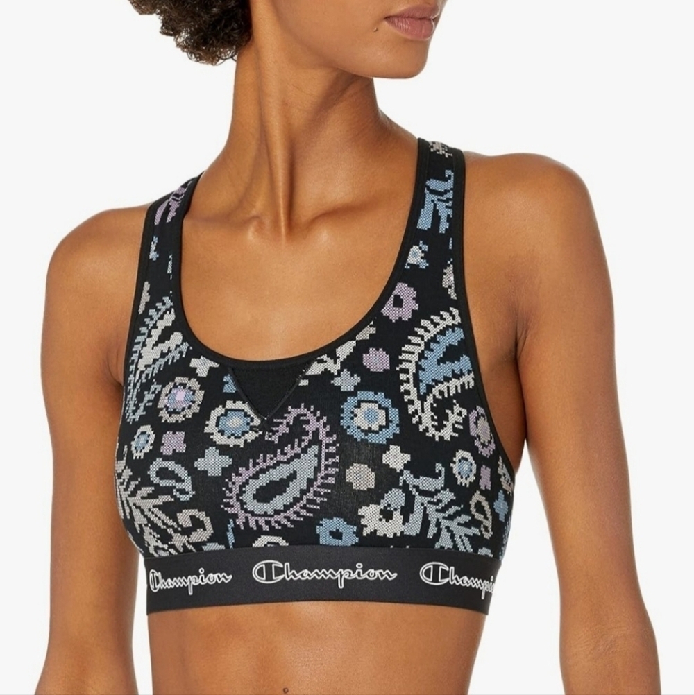 Champion Women's Authentic Athletic Paisley Print,Cross Stich Sports Bra, Size S
